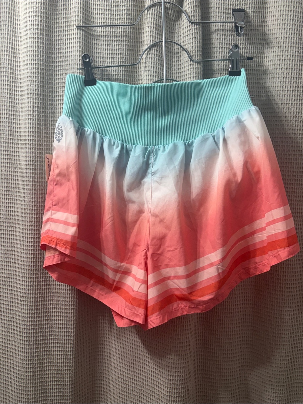 Free people movement  Coral Ombre Athletic Shorts with Aqua Ribbed Waistband - Picture 8 of 10